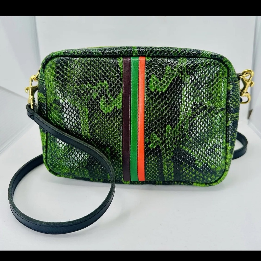Clare V Fern Miro Stripe Snake Green Crossbody Midi Purse Sac~originally $345!